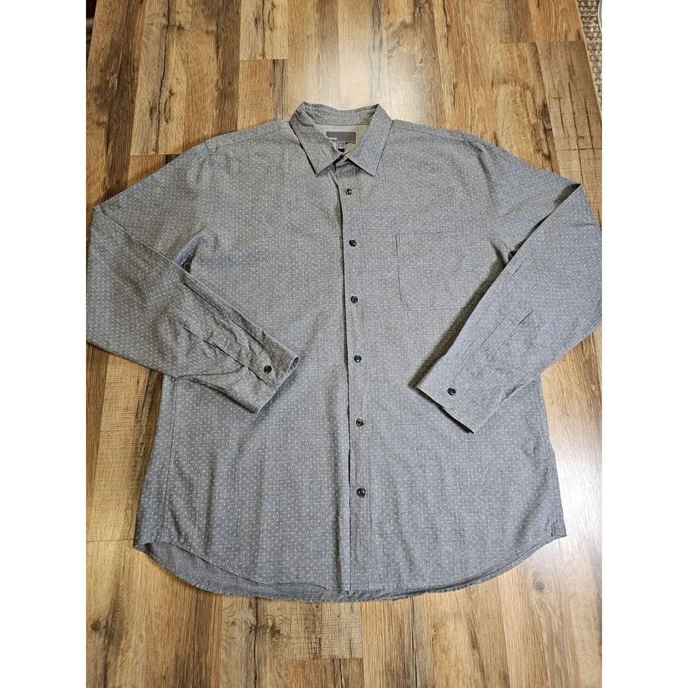 Vince Men's Gray Micro Dot Long Sleeve Button Front Shirt Size XL Work Going Out